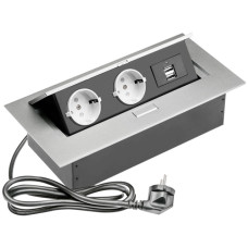 SETE Удлинитель настольный встраив.,2 гнезда, 2*USB, СЕРЫЙ, с кабелем SBT-2UC-80