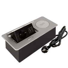 SETE Удлинитель настольный встраив.,1 гнездо,2*USB,серый, беспр.зар. SBT-1UCW-80
