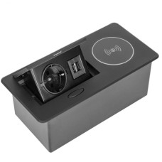 SETE Удлинитель настольный встраив.,1гнездо,2*USB,черный, беспр.зар. SBT-1UCW-20