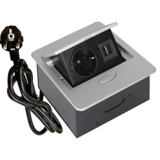 SETE Удлинитель настольный встраив.,1 гнездо, 2*USB, СЕРЫЙ, с кабелем SBT-1UC-80