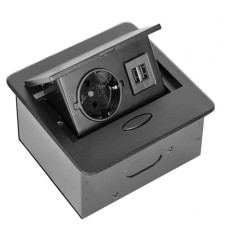 SETE Удлинитель настольный встраив.,1 гнездо, 2*USB, ЧЕРНЫЙ,с кабелем SBT-1UC-20