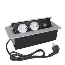 SETE Удлинитель настольный встраив.,2 гнезда, 2*USB, СЕРЫЙ,с кабелем SBT-R2UC-80