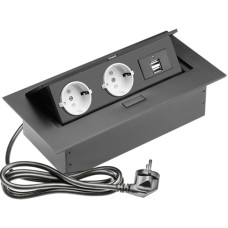 SETE Удлинитель настольный встраив.,2 гнезда, 2*USB,ЧЕРНЫЙ ,с кабелем SBT-2UC-20