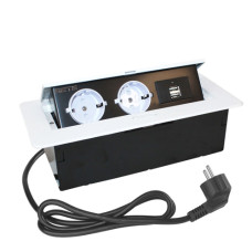SETE Удлинитель настольный встраив.,2 гнезда, 2*USB, БЕЛЫЙ,с кабелем SBT-R2UC-10