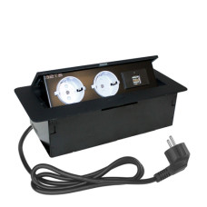 SETE Удлинитель настольный встраив.,2 гнезда,2*USB,ЧЕРНЫЙ,с кабелем SBT-R2UC-20