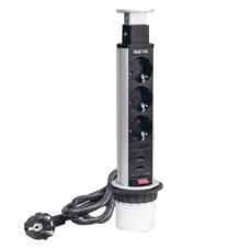 SETE Удлинитель настольный выдвижной, 2*USB, 230V, 60mm, СЕРЫЙ, SPO-3GU