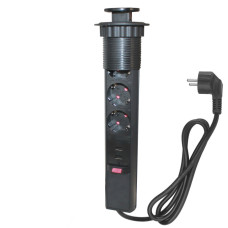SETE Удлинитель настольный выдвижной, 2*USB, 230V, 60mm, ЧЕРНЫЙ, SPO-3BU