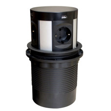 SETE Удлинитель наст. выдв., 2*USB,230V, круглый, с беспров.зар.ЧЕРНЫЙ, SPO-WC-B