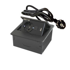 SETE Удлинитель SBT-1UCT-20 встраив.,1 гнездо, 1USB, 1 type C, ЧЕРНЫЙ,с кабелем