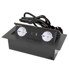 SETE Удлинитель SBT-2UCT-20 встраив.,2 гнезда, 1USB, 1 type C, ЧЕРНЫЙ,с кабелем