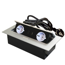 SETE Удлинитель SBT-R2UCT-80 встраив.,2 гнезда,1 USB, 1 type C, СЕРЫЙ,с кабелем
